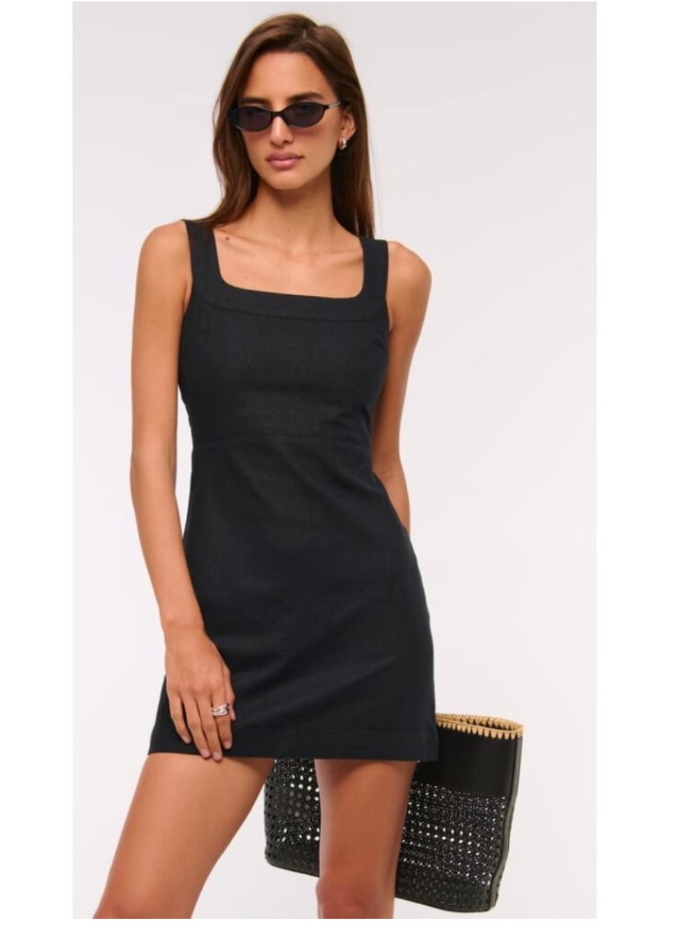 Abercrombie & Fitch Linen-Blend Wide Strap Mini Dress Black small TALL